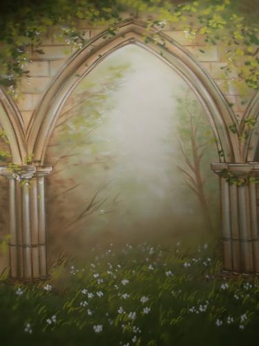 Katebackdrop£ºKate Spring Building Arch Grass Scenery Hand Painted Backdrops Canvas