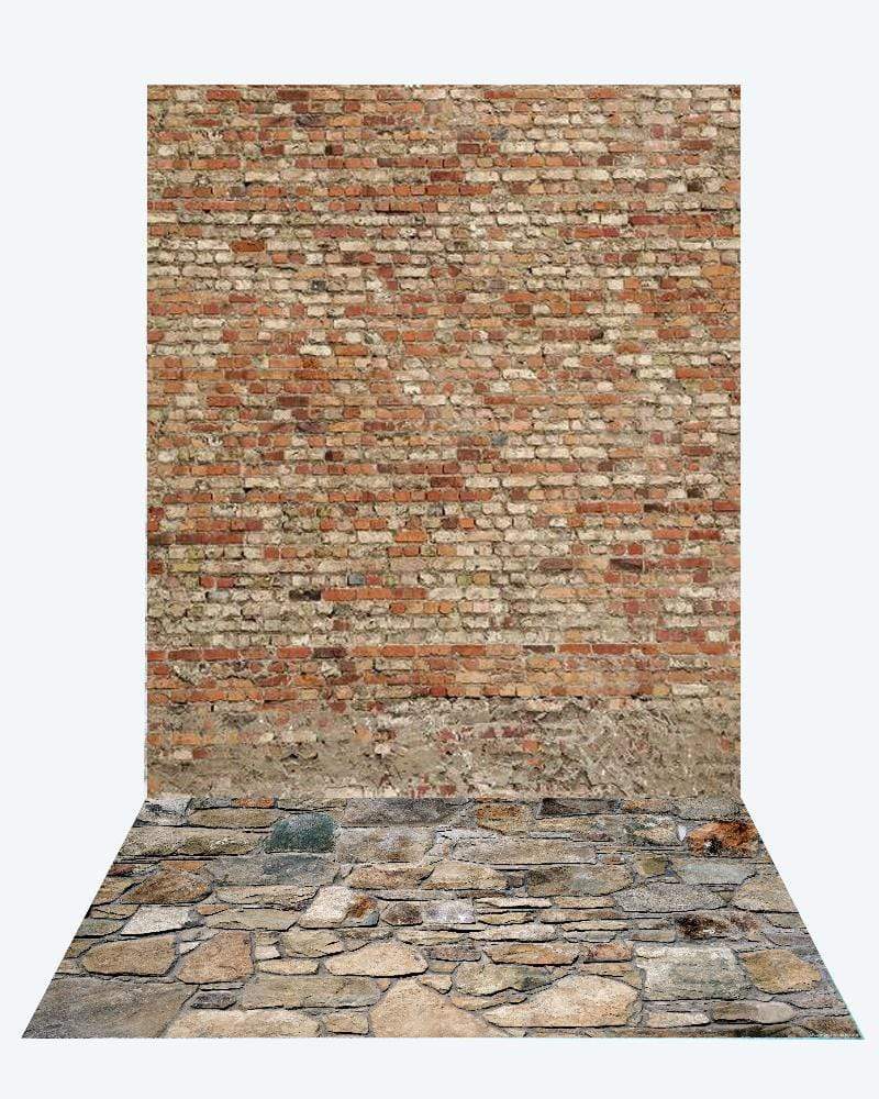 Katebackdrop¡êoKate Brick Wall backdrop + Brick Stone road Rubber Floor Mat