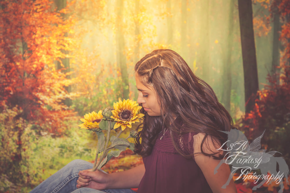 Kate Autumn Forest With Maple And Green Grass for Photography - Kate Backdrop