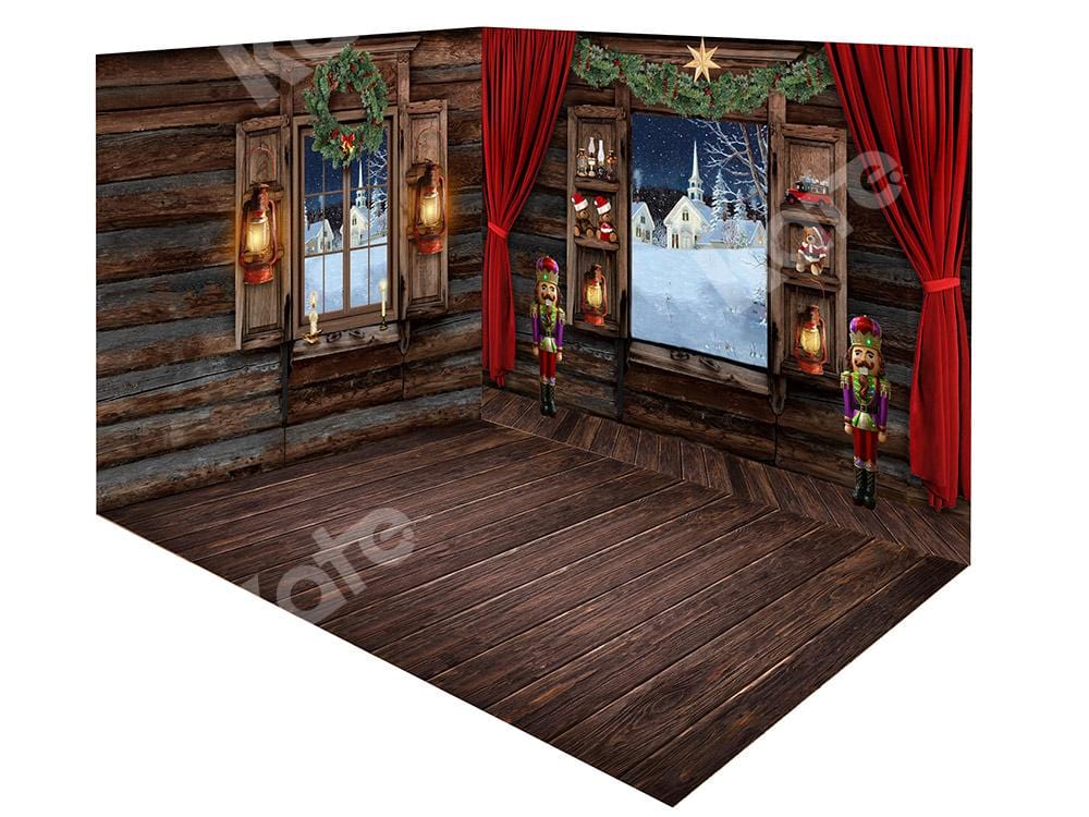 Cozy Rustic Christmas Cabin Backdrop