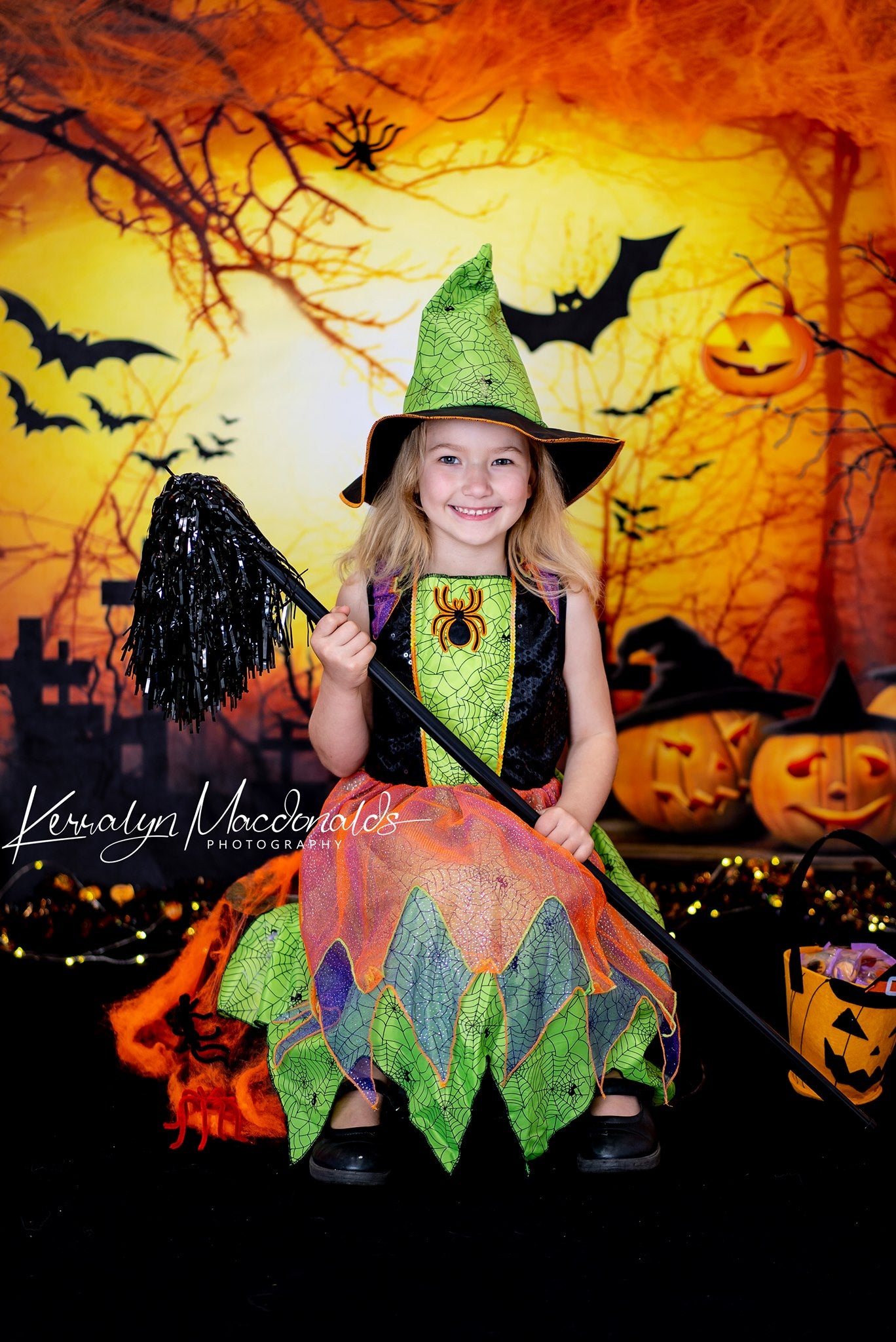 Kate Halloween Cemetery Bats Pumpkin Backdrop Designed by Chain Photography - Kate Backdrop