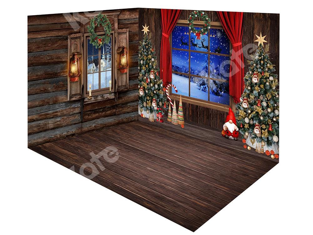 Kate Christmas Trees Indoor Windows Backdrop Room Set - Kate Backdrop