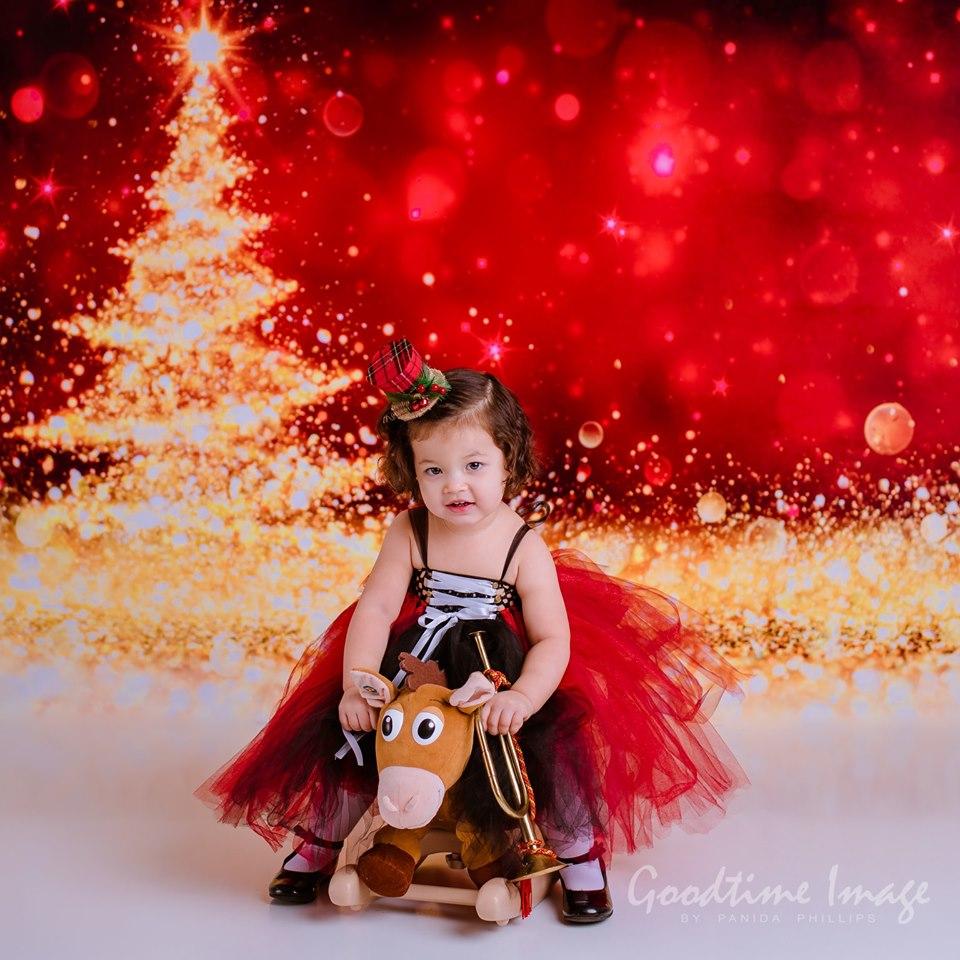 Kate Christmas Festival Party Photography Red Backdrop Golden Glittering Tree - Katebackdrop