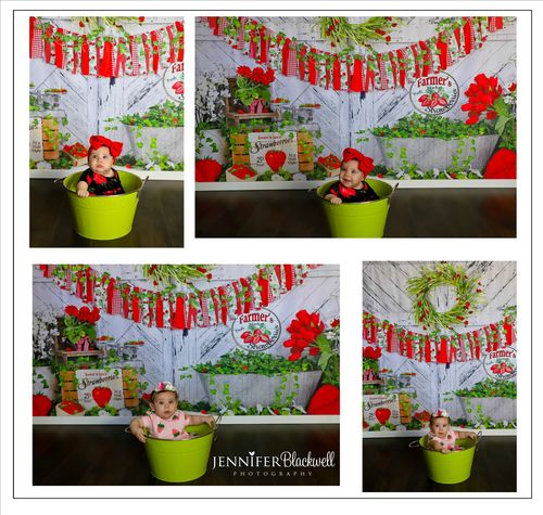 Kate Summer Strawberry White Wooden Board With Banners Backdrop - Kate Backdrop
