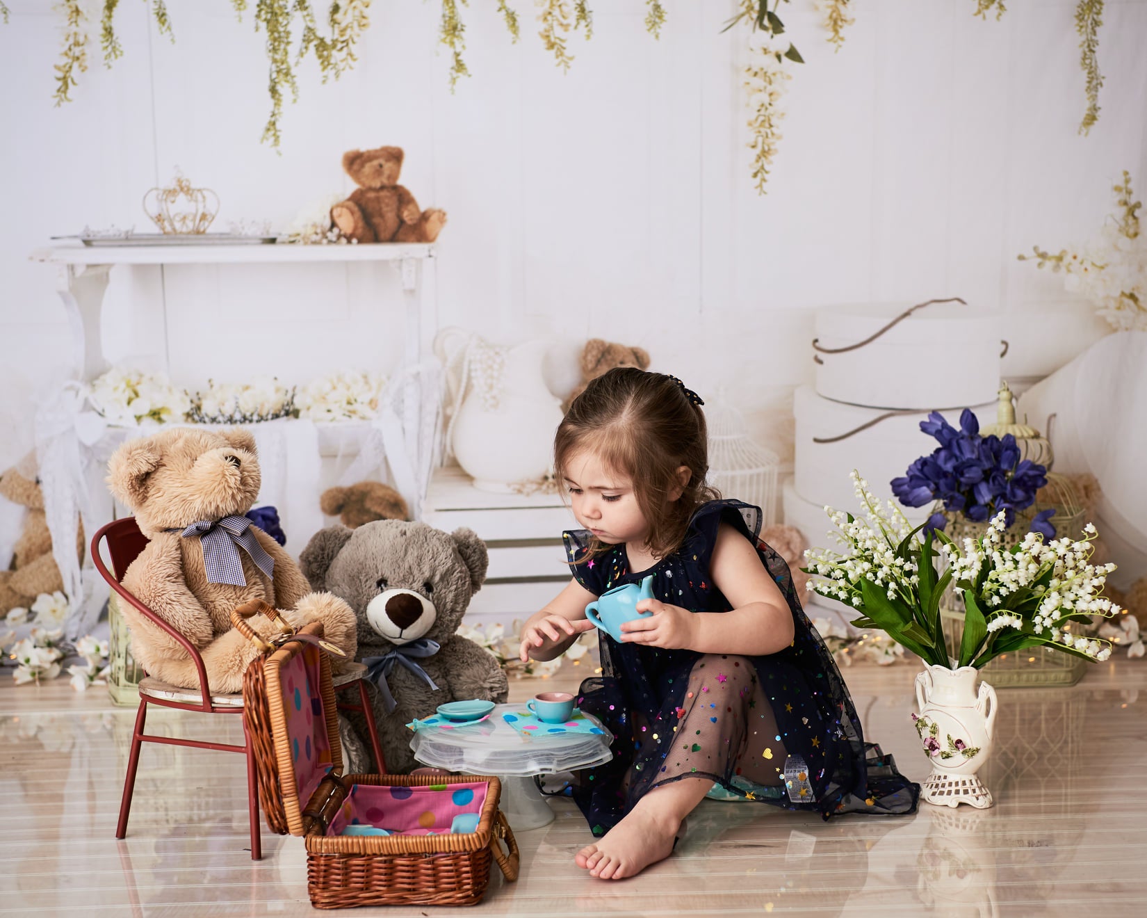 Kate Teddy Bear Vintage Florals Spring Backdrop designed by Arica Kirby - Kate Backdrop