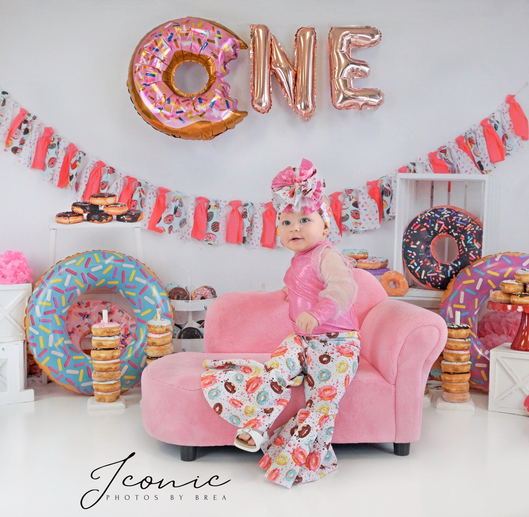 Kate Pink Donut Banners Children Backdrop for Birthday\Cake Smash - Kate Backdrop