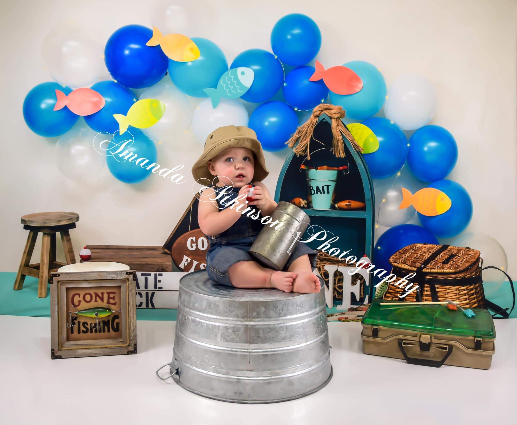 Kate Fish and Balloons Birthday Baby Backdrop for Photography Designed by  Amberly Ware