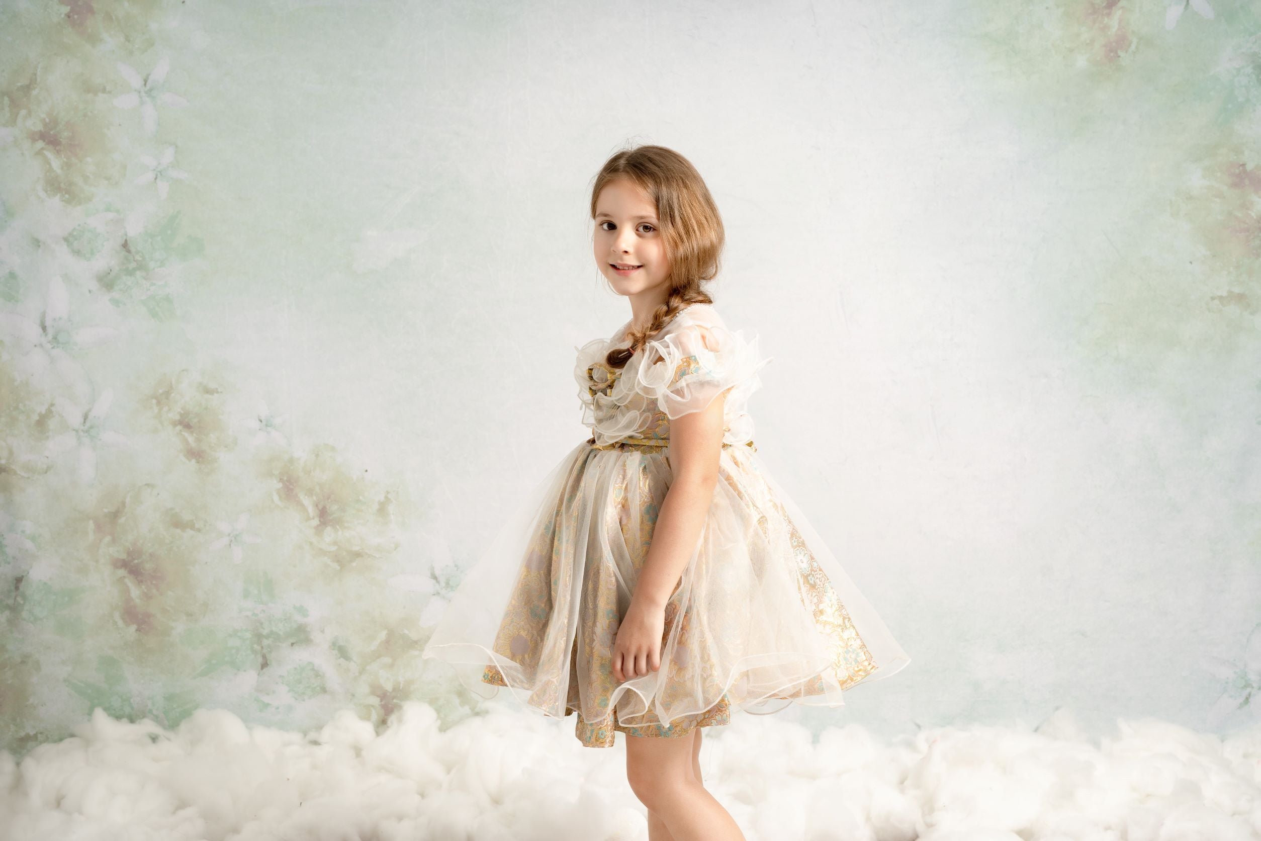 Kate Fine Art Watercolors Green Florals Abstract Backdrop designed by Veronika Gant - Kate Backdrop