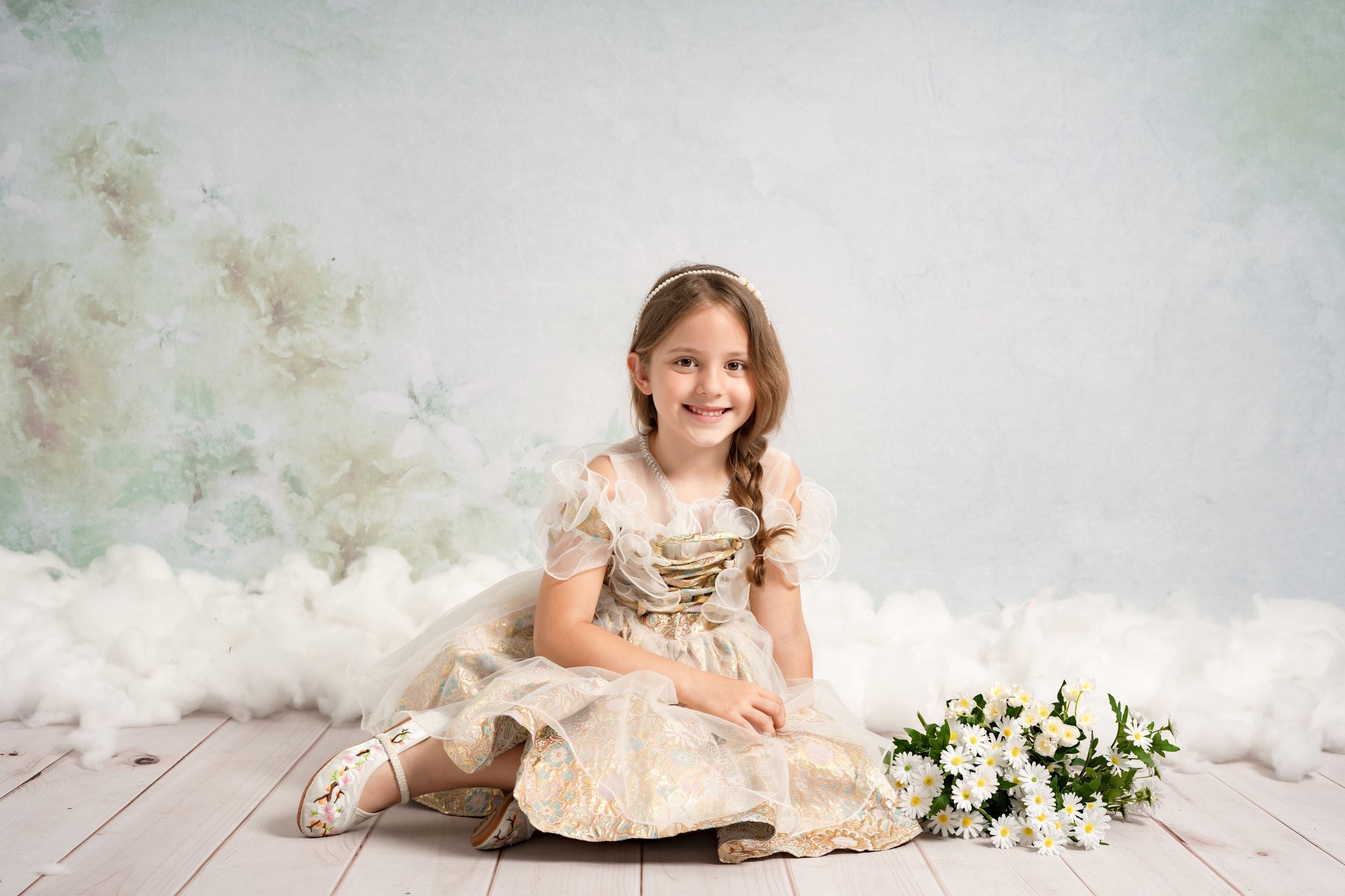 Kate Fine Art Watercolors Green Florals Abstract Backdrop designed by Veronika Gant - Kate Backdrop