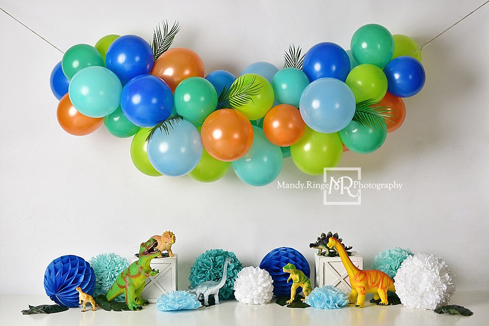 Kate Dinosaur Birthday with Balloons Backdrop for Photography Designed By Mandy Ringe Photography - Kate Backdrop