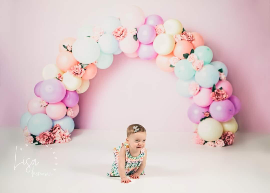 Kate Balloons Rainbow with Flowers for Children Backdrop for Photography Designed by Kerry Anderson - Kate Backdrop