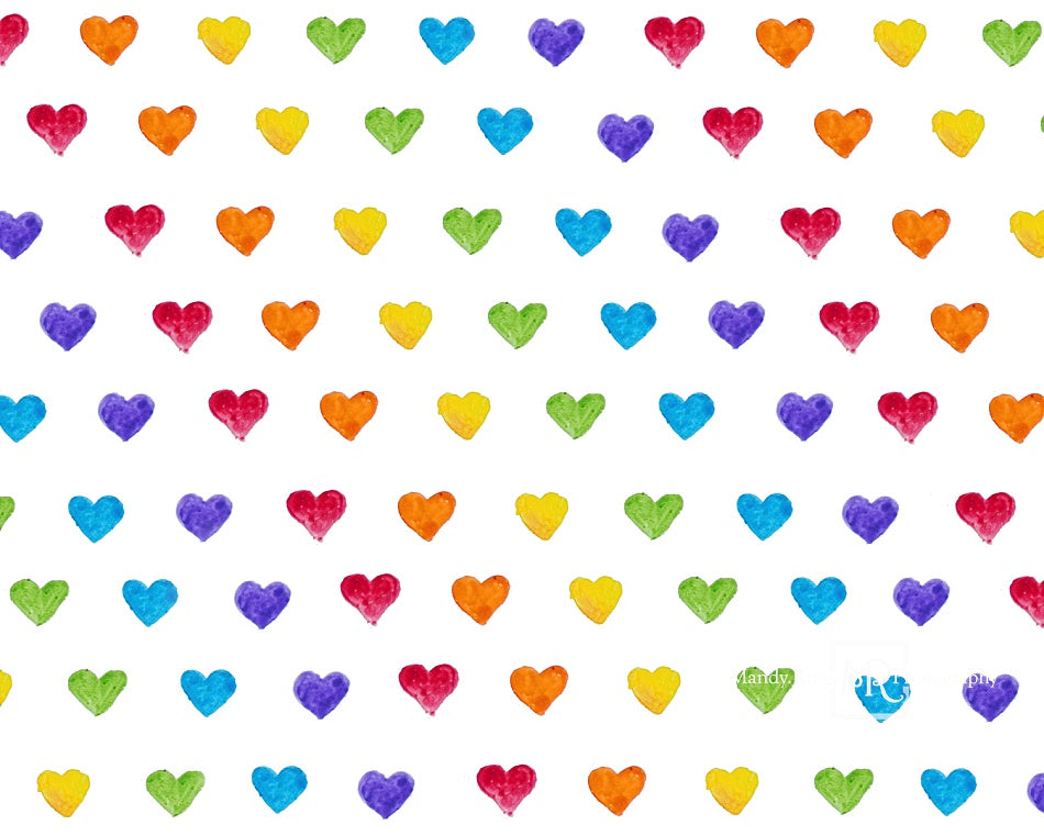 Kate Watercolor Rainbow Heart Pattern Backdrop Designed by Mandy Ringe Photography - Kate Backdrop