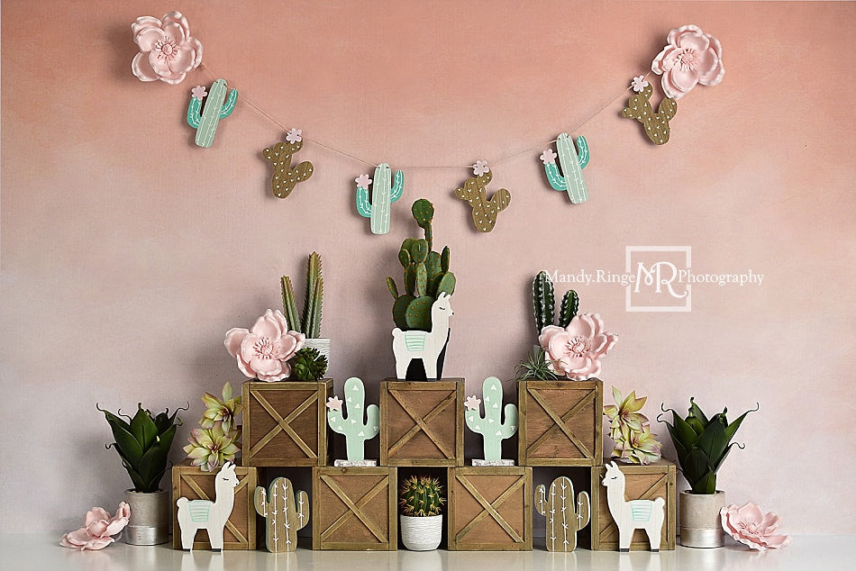 Kate Spring Pastel Llamas with Cactus Pink Backdrop for Children Designed By Mandy Ringe Photography - Kate Backdrop