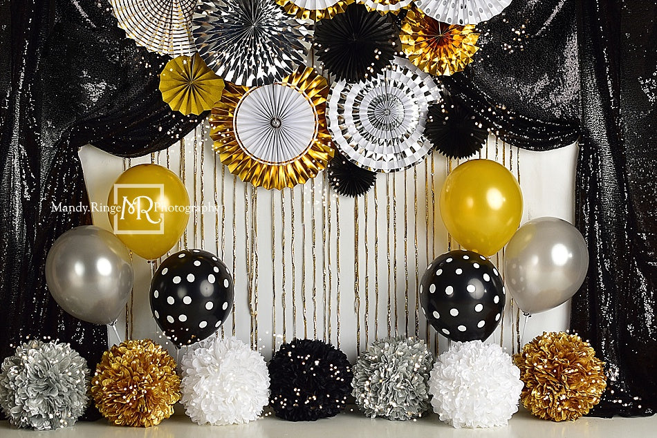 Kate Black and Gold New Year Eve Party Backdrop Designed By Mandy Ringe Photography