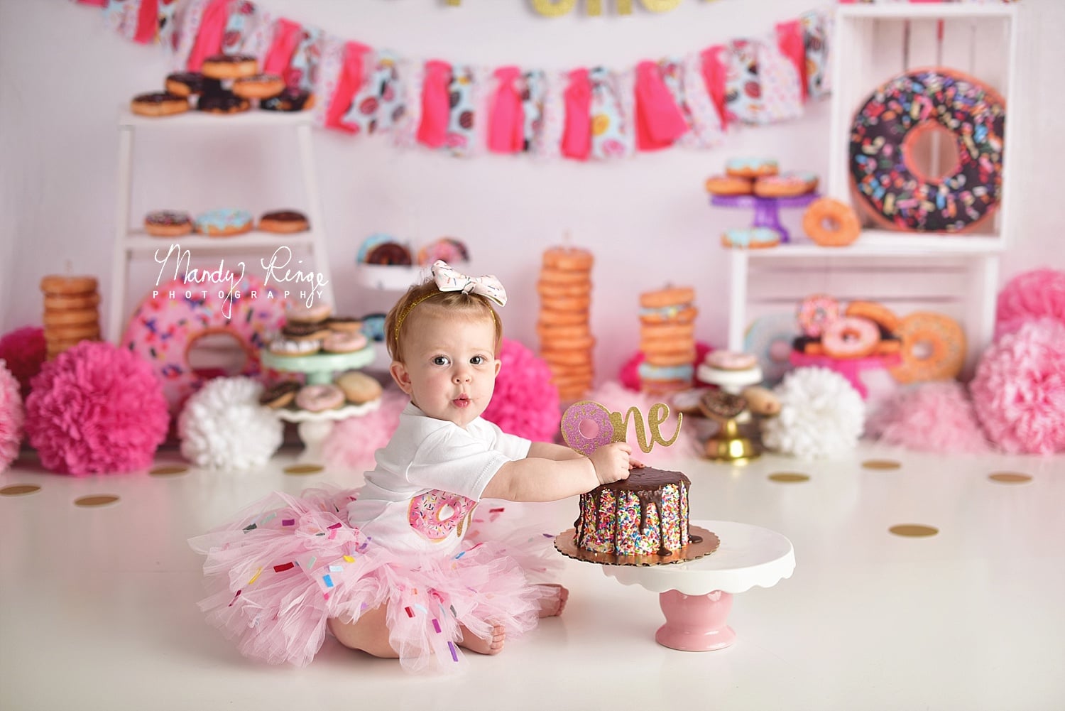 Kate Pink Donut Banners Children Backdrop for Birthday\Cake Smash - Kate Backdrop