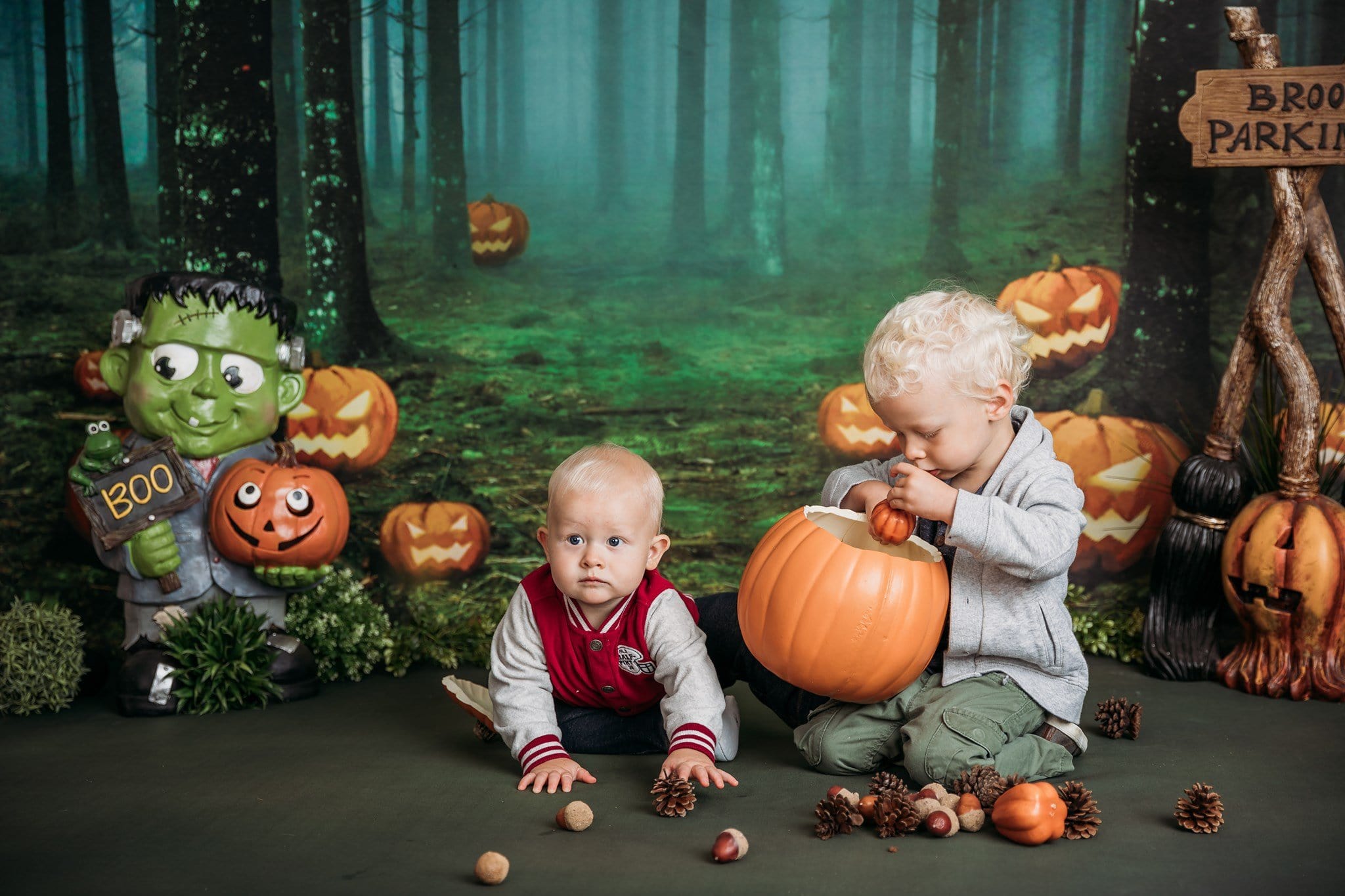 Kate Halloween Backdrop Pumpkins Forest Designed by Chain Photography