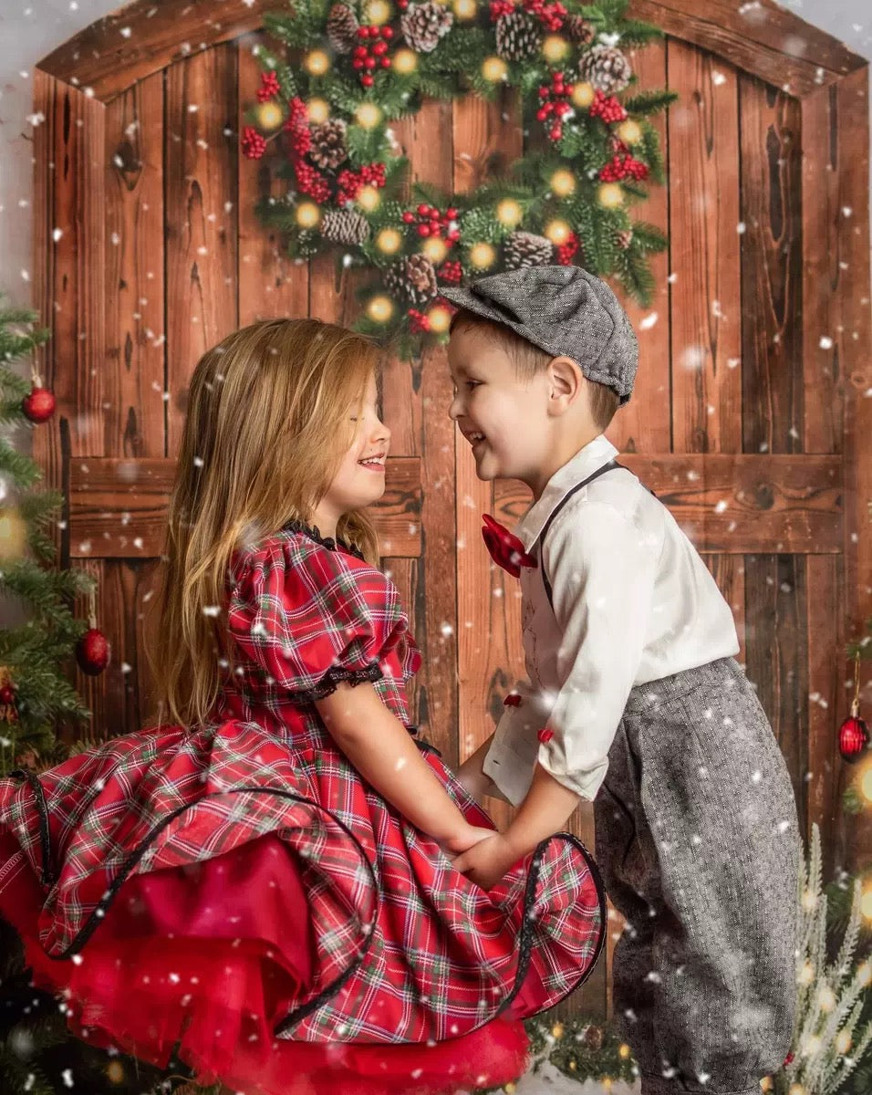 Kate Christmas Tree Wreath Backdrop Snow Winter Designed by Emetselch - Kate Backdrop