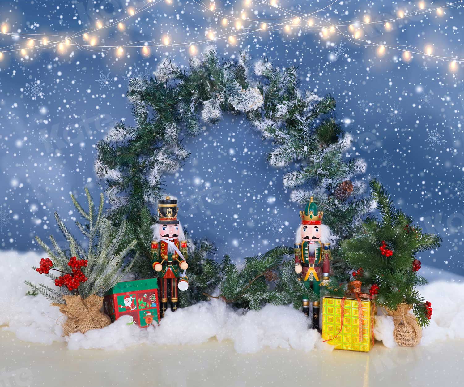 Kate Christmas Winter Backdrop Snow Wreath Toy Soldiers for Photography - Kate Backdrop