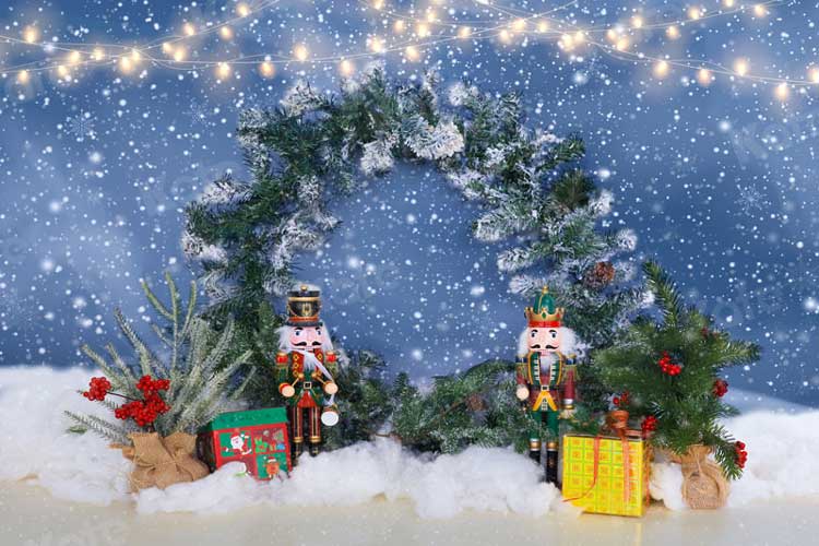 Kate Christmas Winter Backdrop Snow Wreath Toy Soldiers for Photography - Kate Backdrop