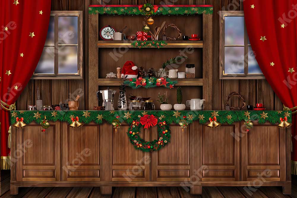 Kate Christmas Closet Kitchen Backdrop Wood for Photography