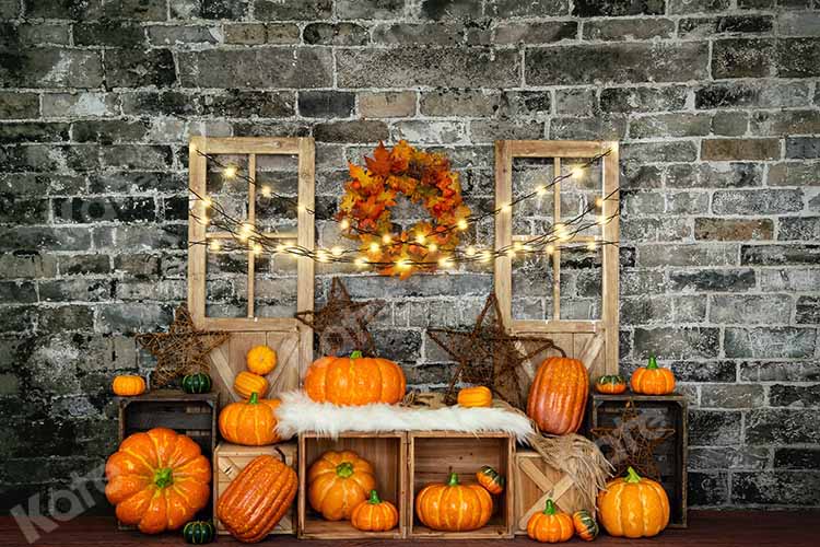 Kate Fall Pumpkin Backdrop Brick Light Designed by Emetselch - Kate Backdrop