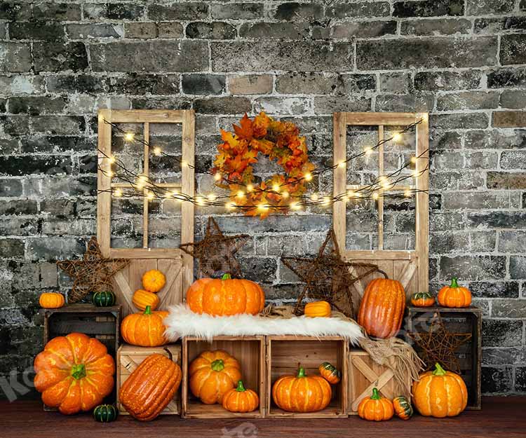 Kate Fall Pumpkin Backdrop Brick Light Designed by Emetselch - Kate Backdrop