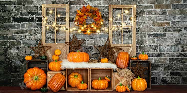 Kate Fall Pumpkin Backdrop Brick Light Designed by Emetselch - Kate Backdrop
