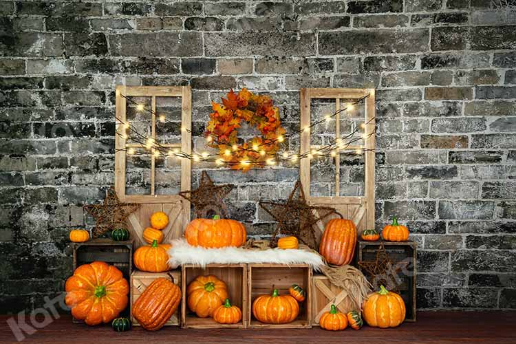 Kate Fall Pumpkin Backdrop Brick Light Designed by Emetselch - Kate Backdrop