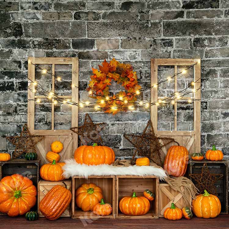 Kate Fall Pumpkin Backdrop Brick Light Designed by Emetselch - Kate Backdrop