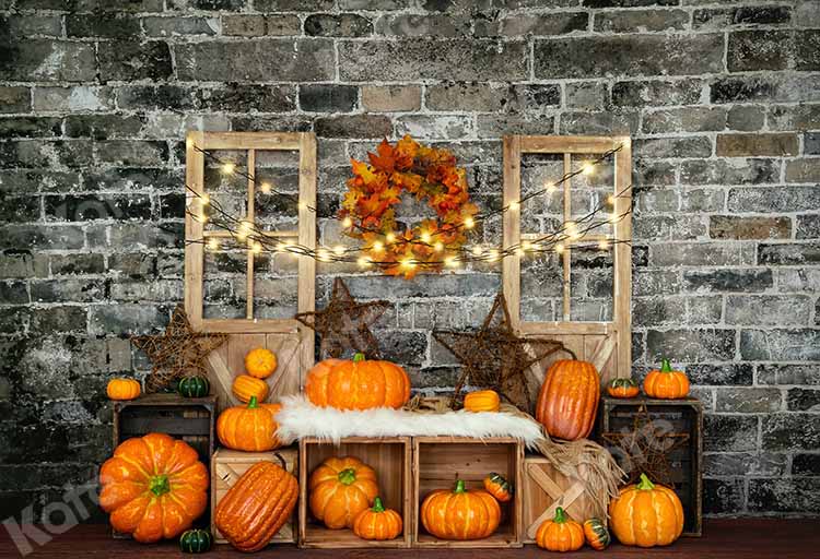 Kate Fall Pumpkin Backdrop Brick Light Designed by Emetselch - Kate Backdrop