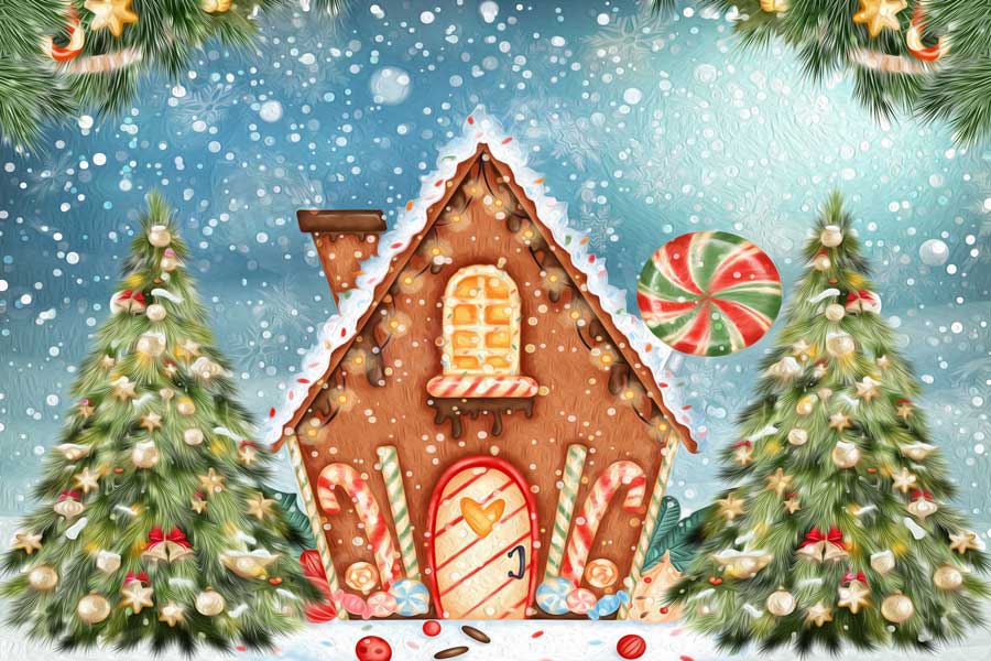 Kate Christmas Oil Painting Backdrop Candy House for Photography - Kate Backdrop