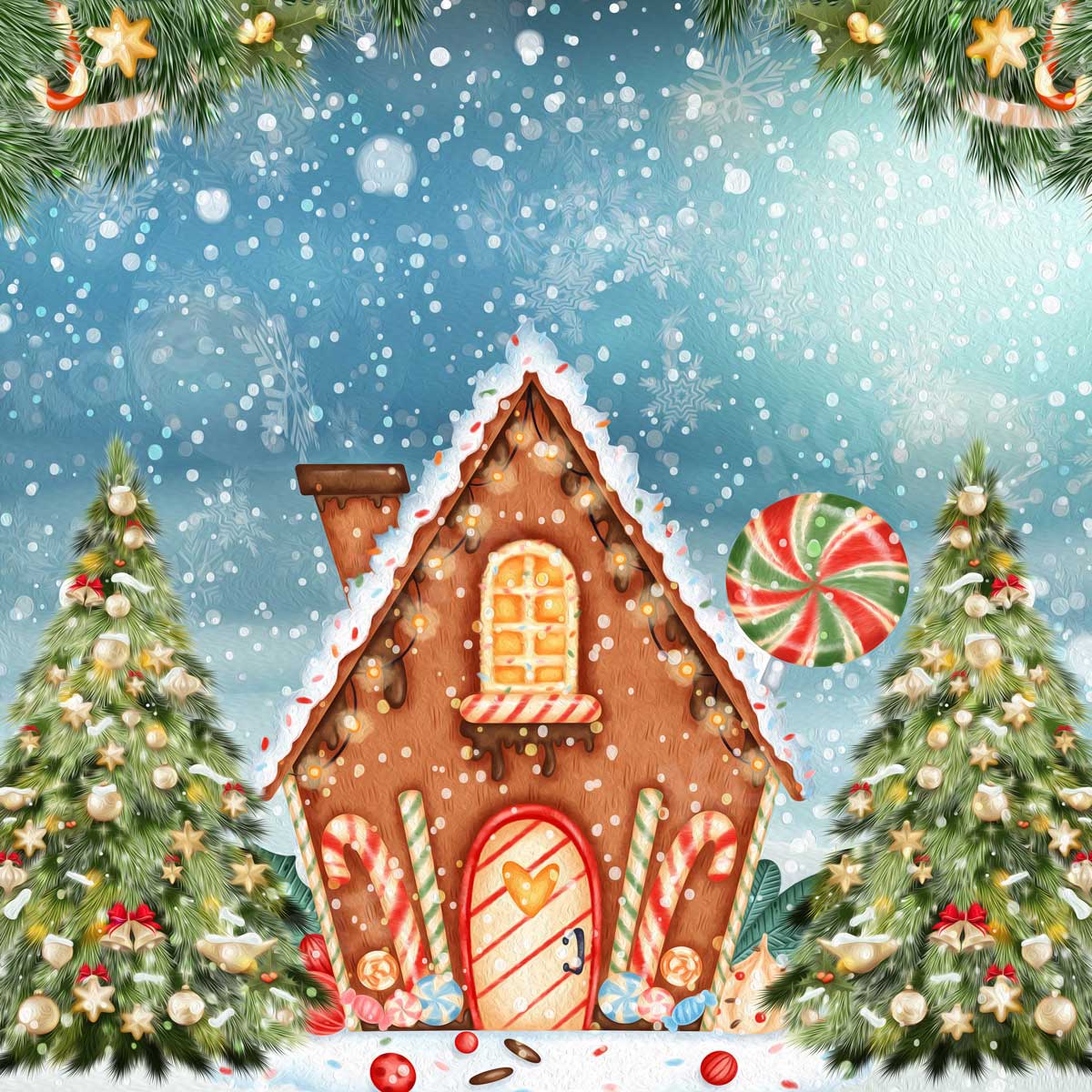 Kate Christmas Oil Painting Backdrop Candy House for Photography - Kate Backdrop