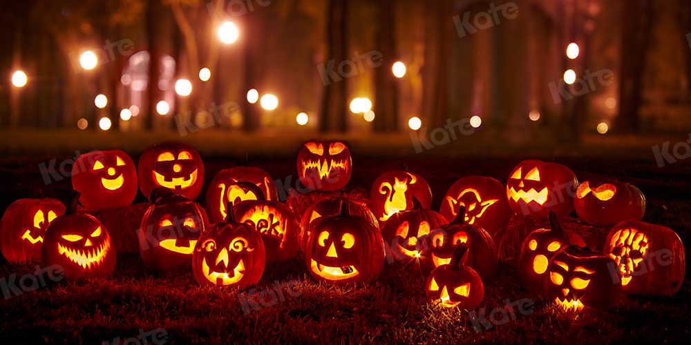Kate Halloween Pumpkin Lights Backdrop Night for Photography - Kate Backdrop