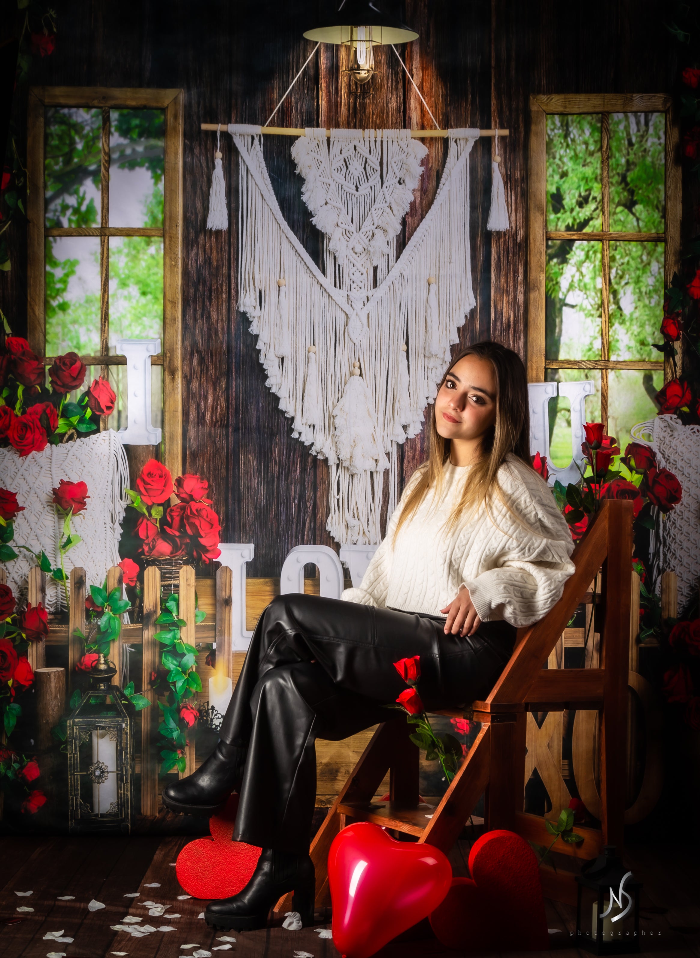 Kate Valentine's Day Backdrop Boho Window Rose Designed by Emetselch - Kate Backdrop