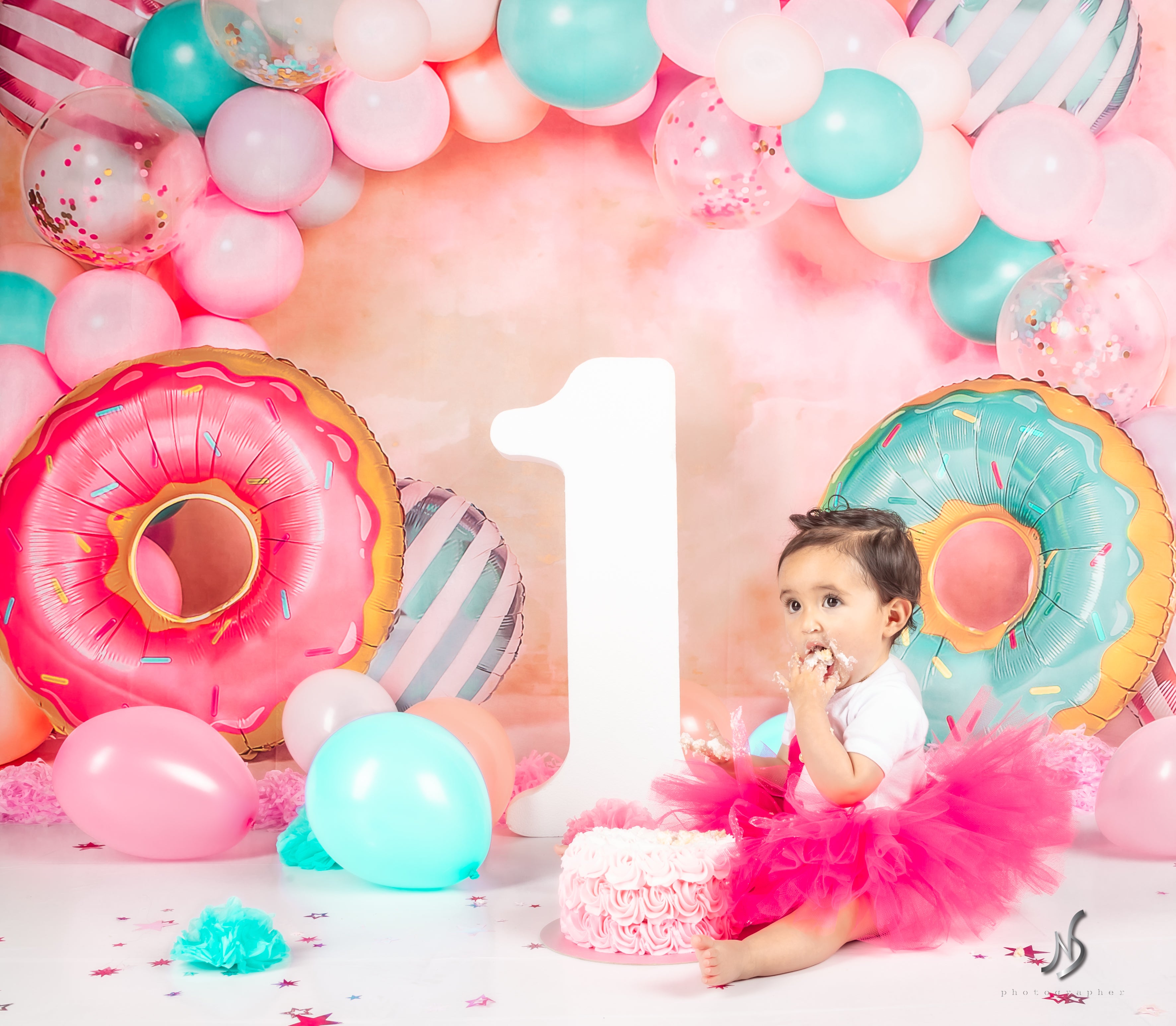 Kate Cake Smash Donut Balloon Backdrop Designed by Emetselch - Kate Backdrop