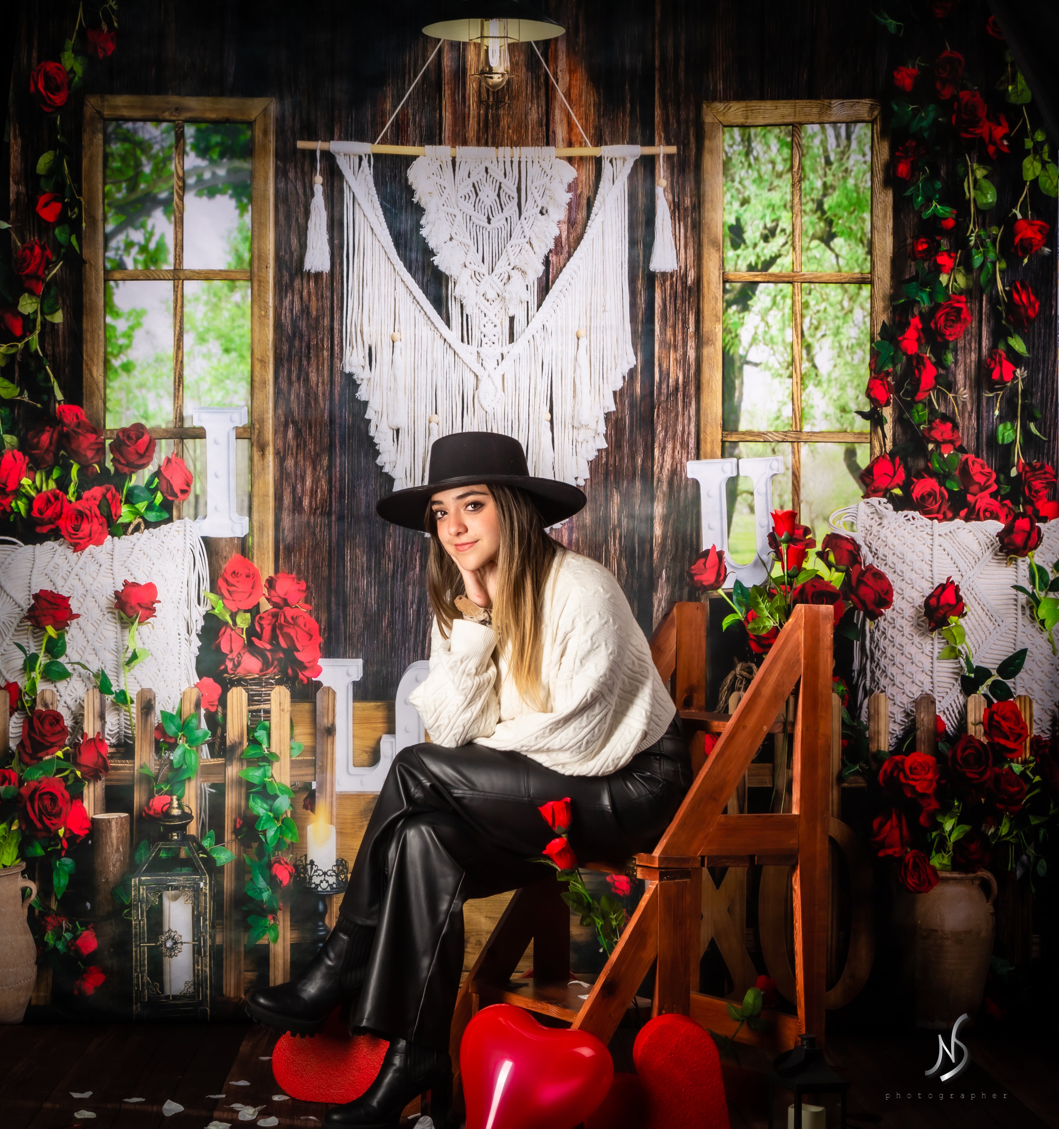 Kate Valentine's Day Backdrop Boho Window Rose Designed by Emetselch - Kate Backdrop