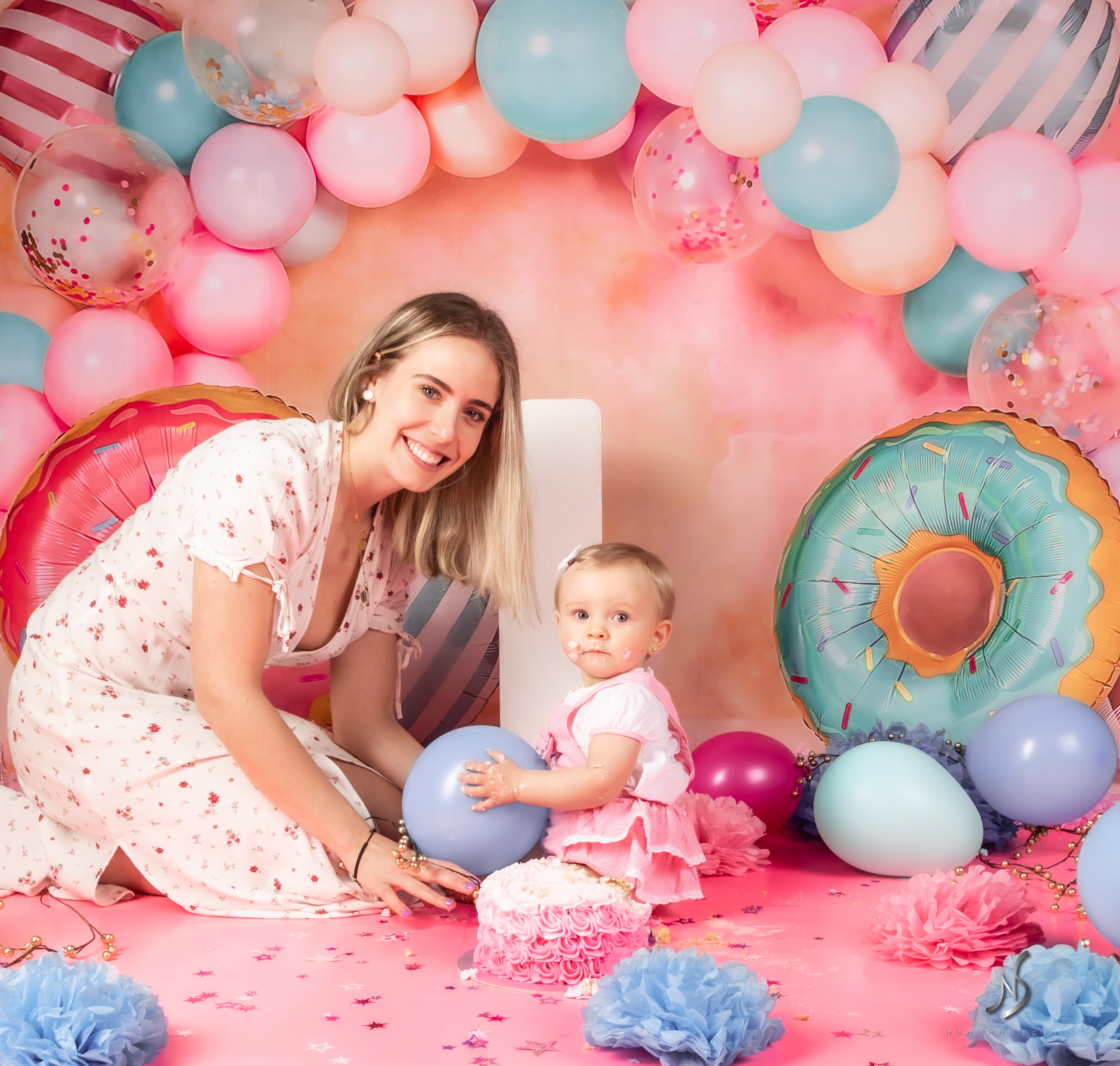 Kate Cake Smash Donut Balloon Backdrop Designed by Emetselch - Kate Backdrop