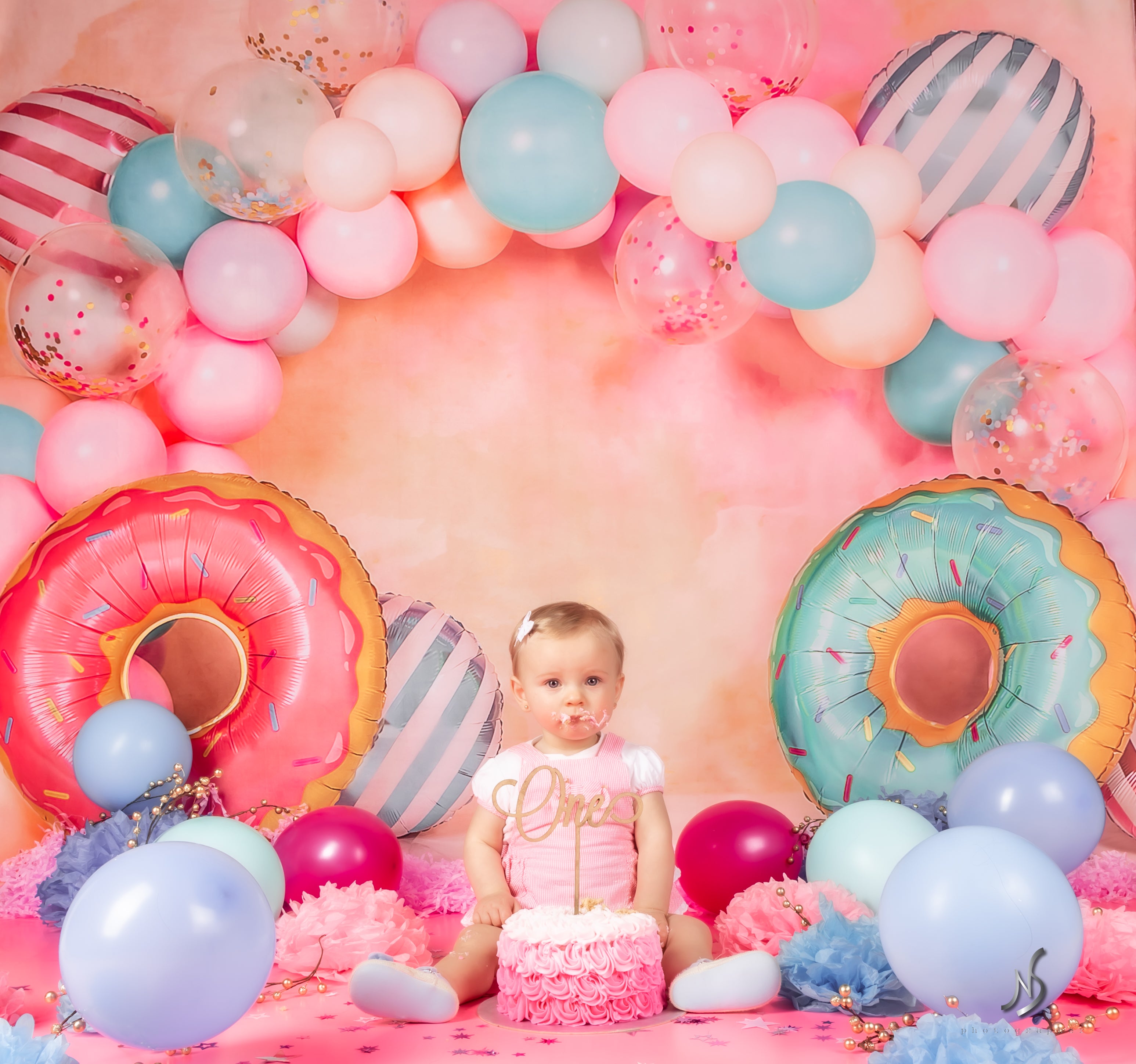 Kate Cake Smash Donut Balloon Backdrop Designed by Emetselch - Kate Backdrop