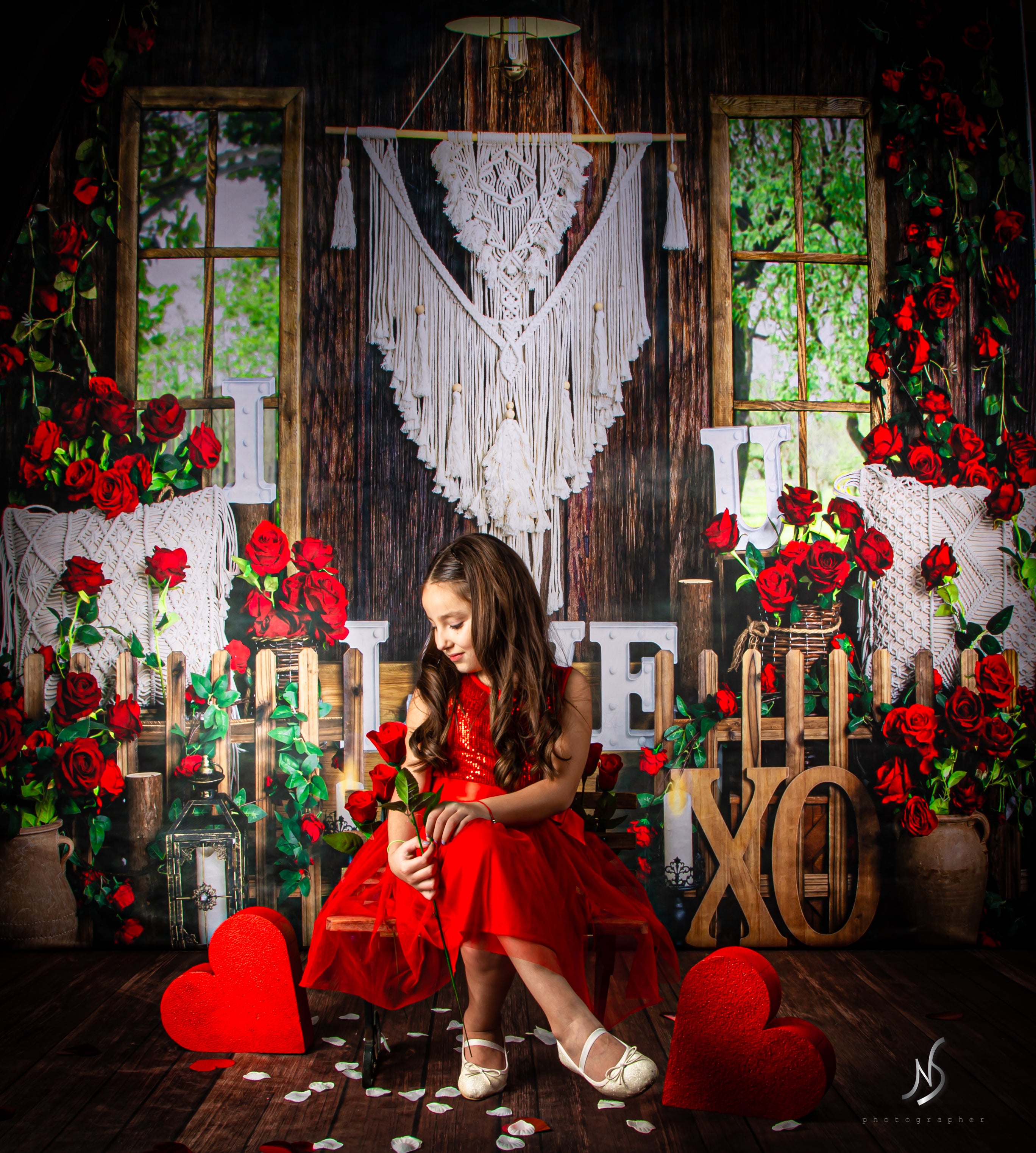 Kate Valentine's Day Backdrop Boho Window Rose Designed by Emetselch - Kate Backdrop