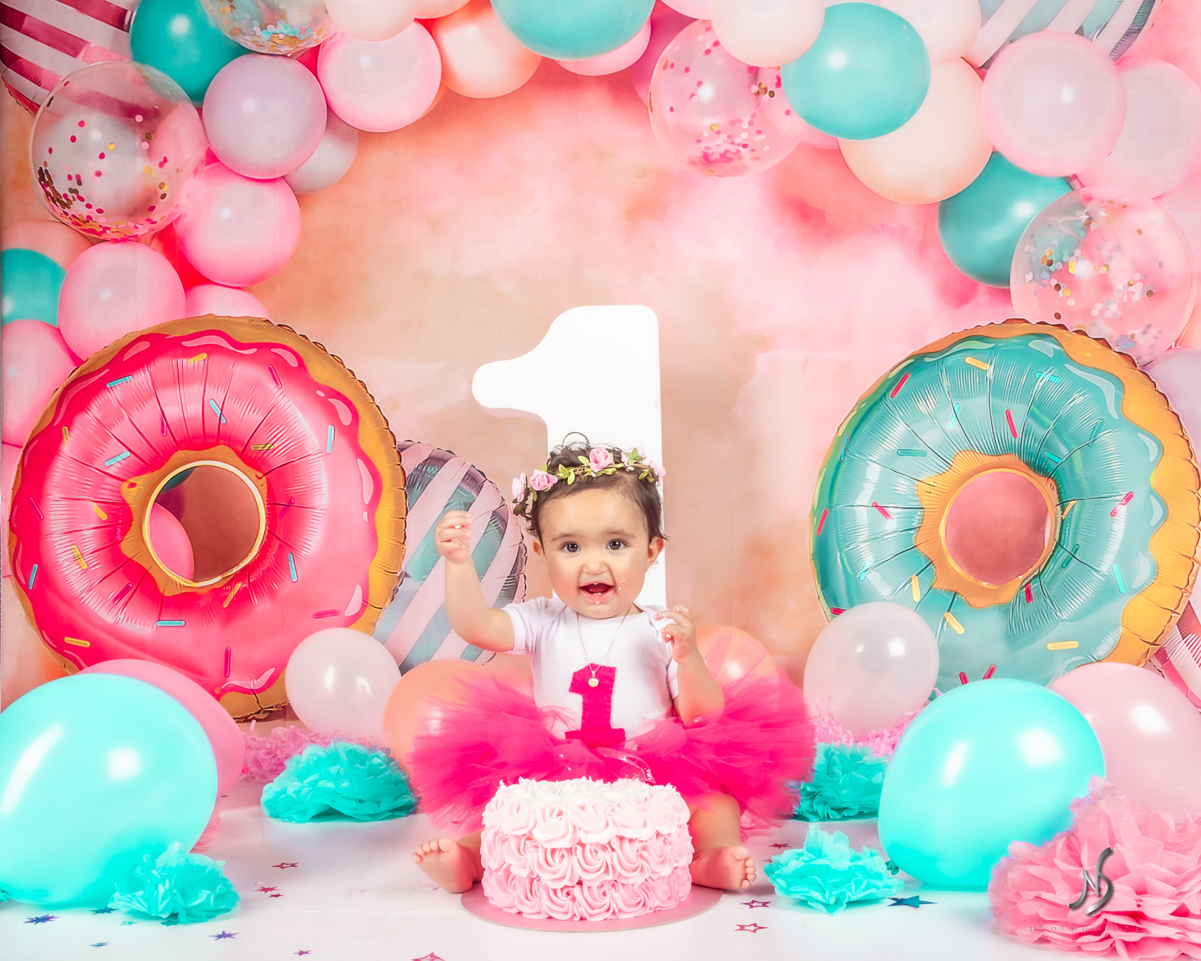 Kate Cake Smash Donut Balloon Backdrop Designed by Emetselch - Kate Backdrop