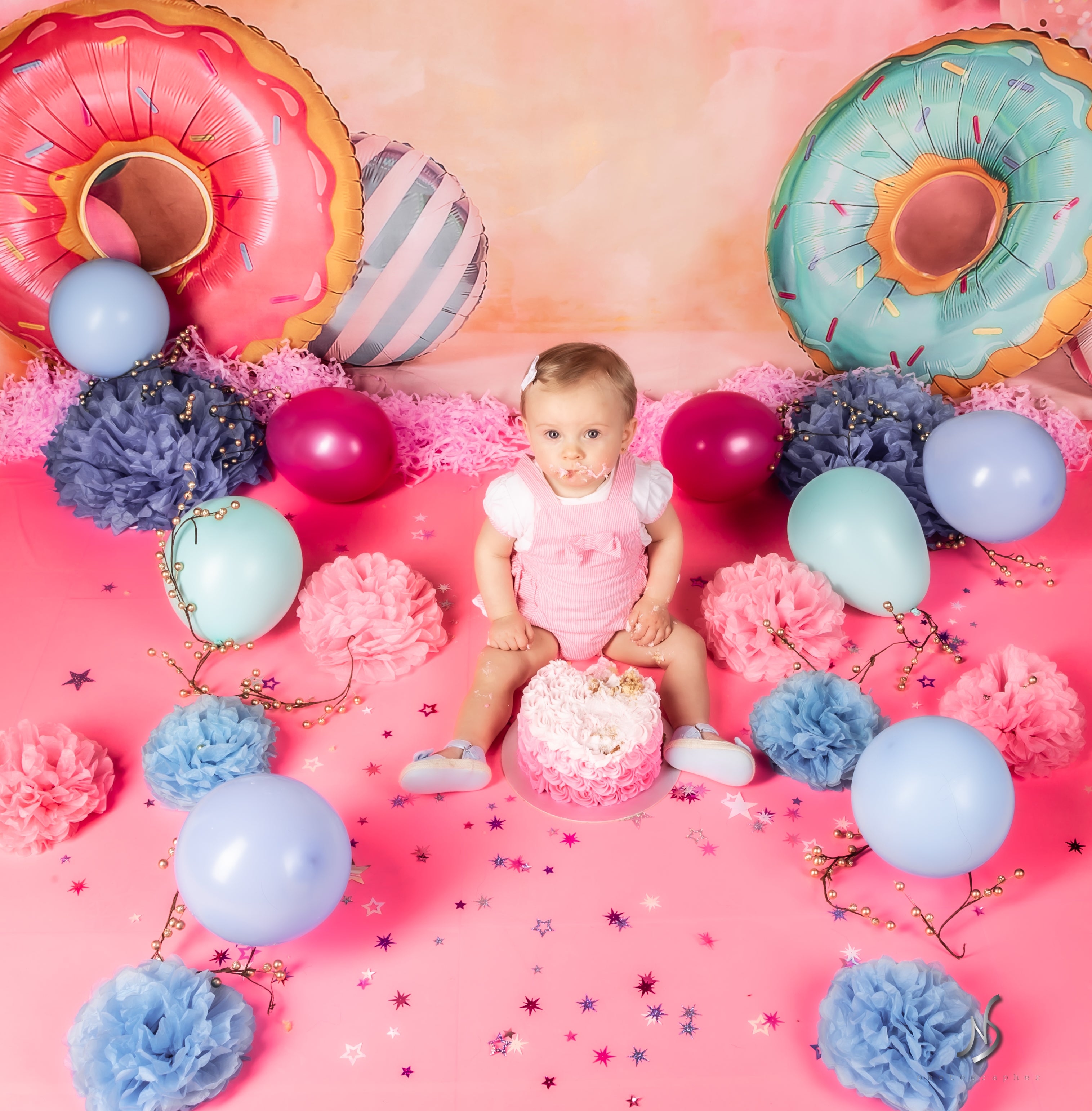 Kate Cake Smash Donut Balloon Backdrop Designed by Emetselch - Kate Backdrop