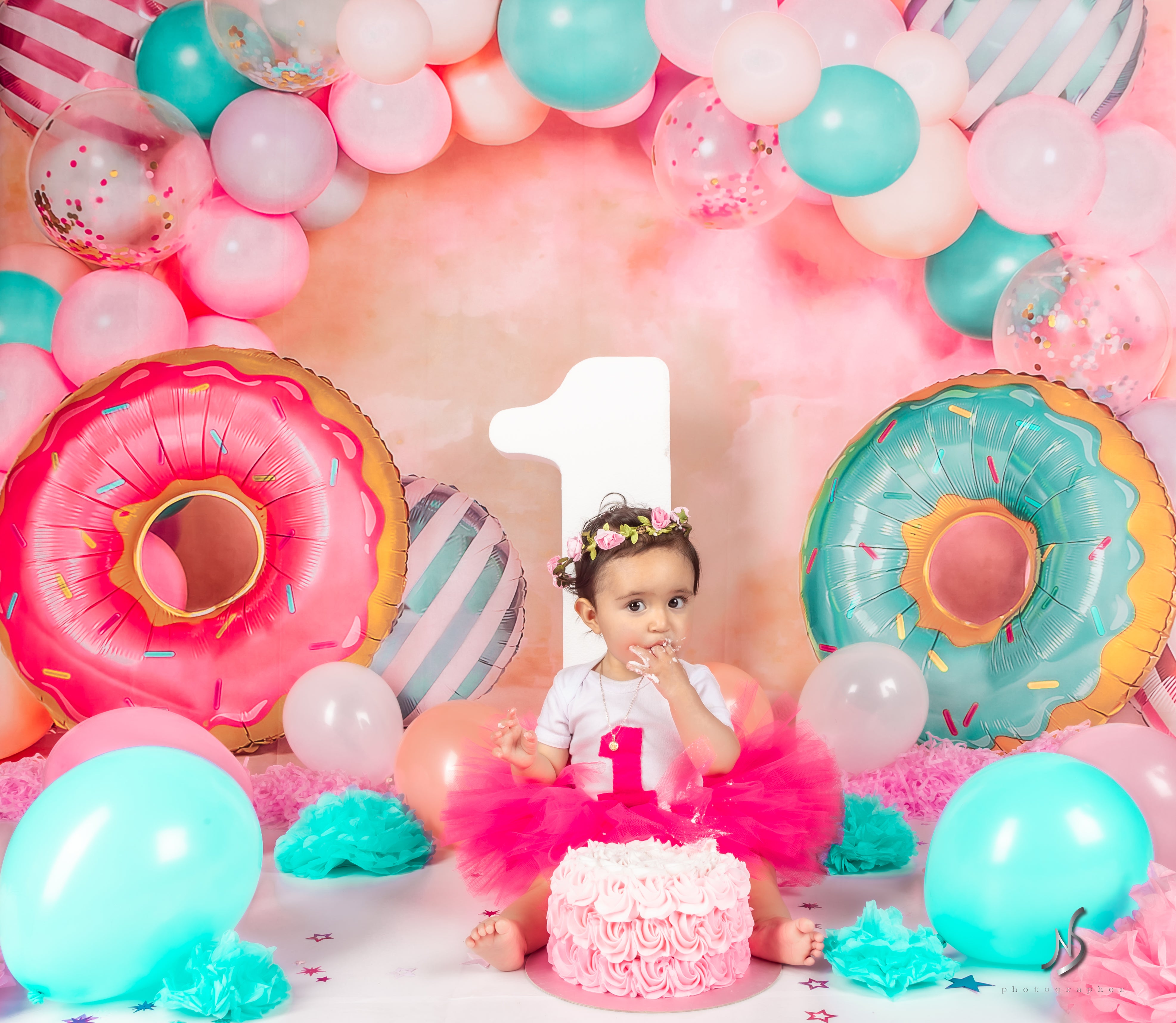 Kate Cake Smash Donut Balloon Backdrop Designed by Emetselch - Kate Backdrop