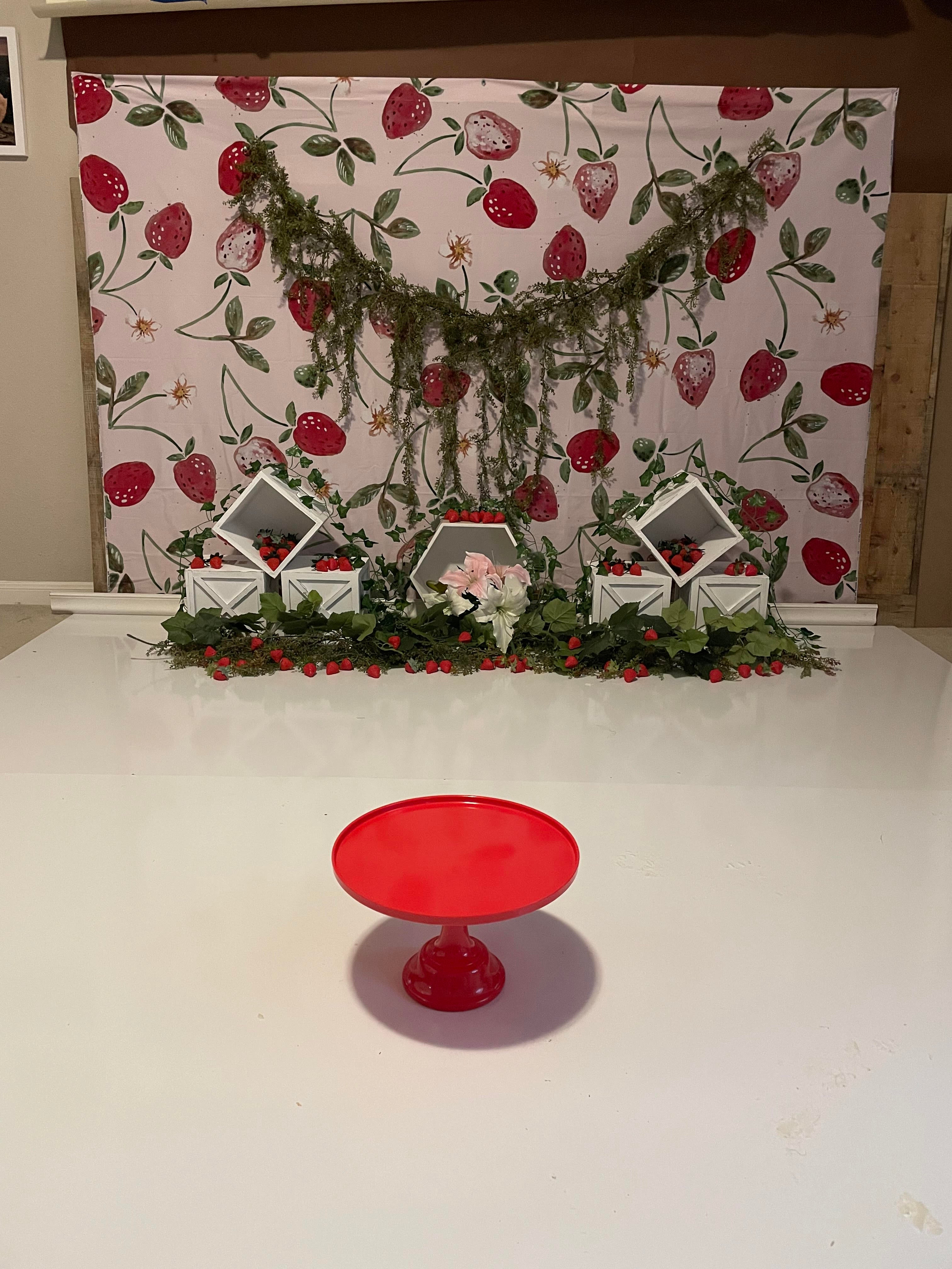 Kate Summer Strawberry Backdrop Watercolor Cake Smash Designed by Mandy Ringe Photography - Kate Backdrop