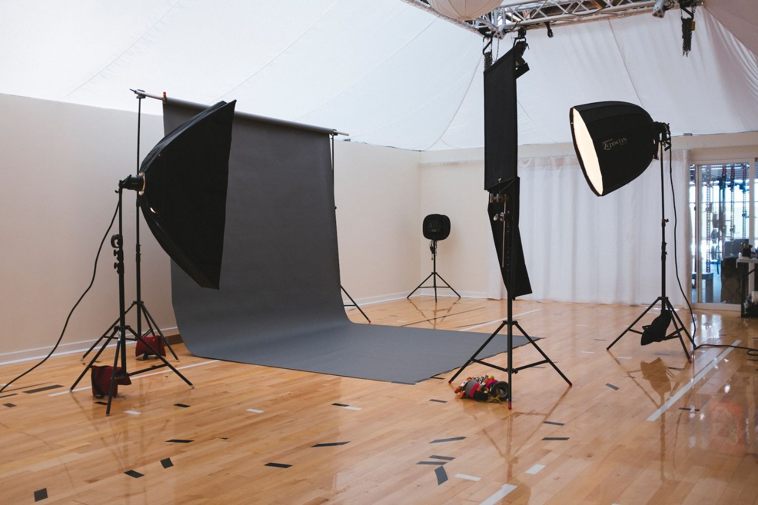 photo of photography studio with soft box lights