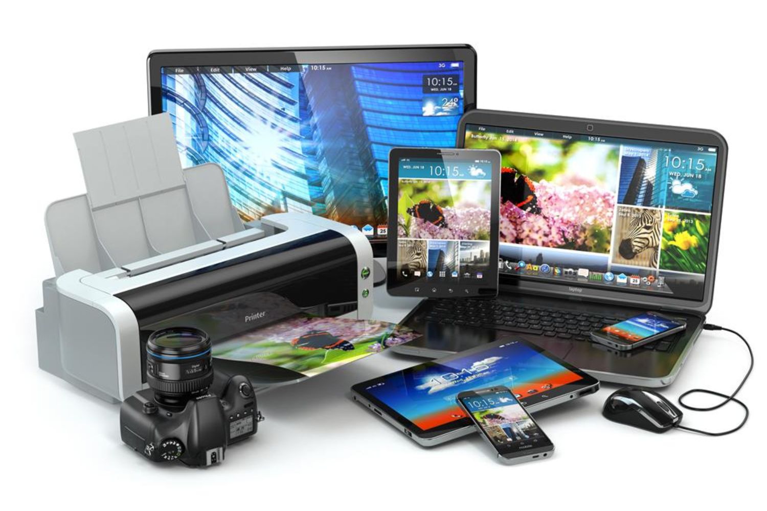 photo printer connected with laptop and phone  Photo by Maxx-Studio on shutterstock