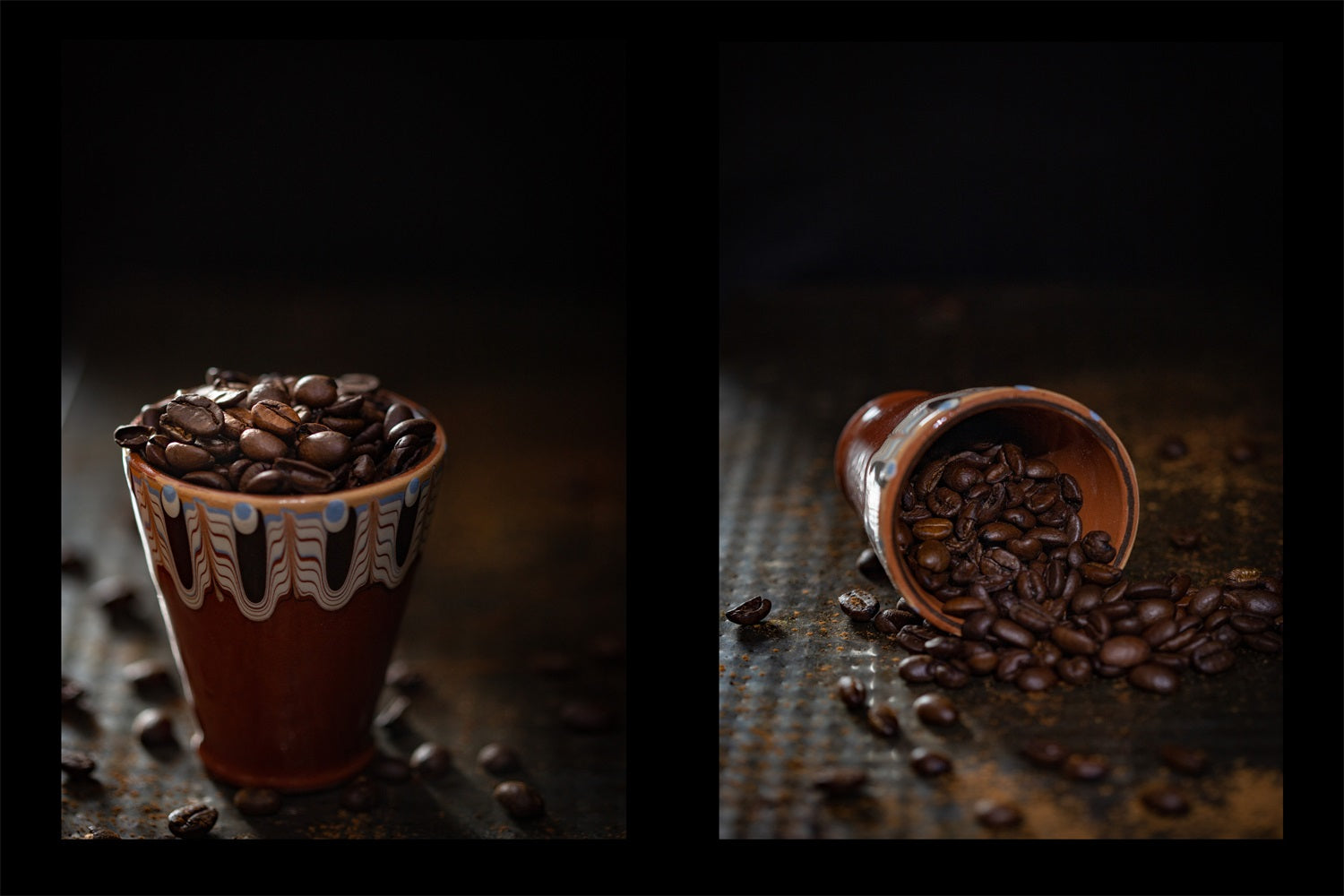 diptychs of a cup of coffee beans photo by Katarzyna Golembowska on shutterstock