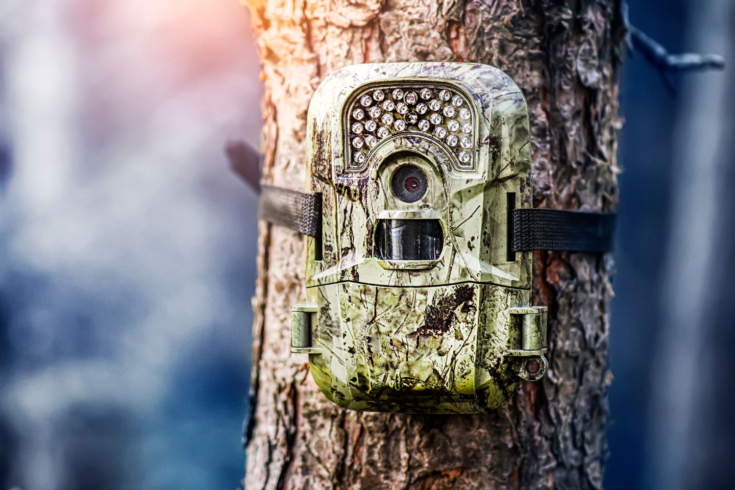 trail camera is tied to the tree Photo by Krasula on shutterstock