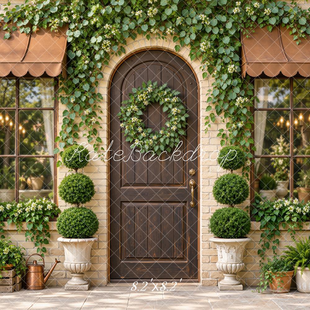 Kate Spring Doorway Ivy Covered Brick Arched Doorway Plants Flowers Printed Backdrop Designed by Emetselch