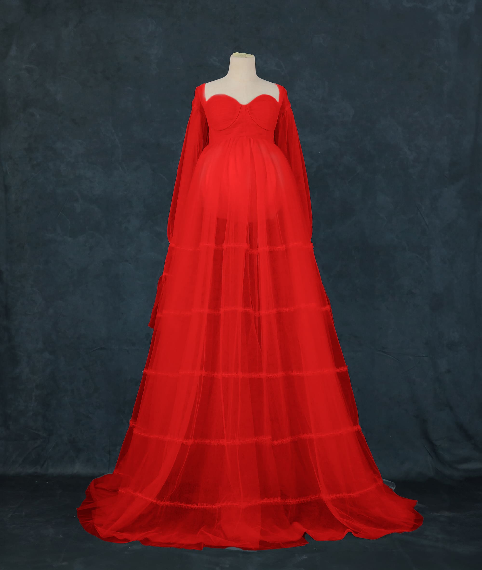 Kate Mesh High Waisted Long Sleeve Custom Maternity Photoshoot Gowns