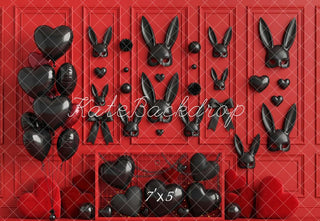 Kate Valentine's Day Boudoir Black Bunny Balloons Red Wall Hearts Printed Backdrop Designed by Patty Roberts